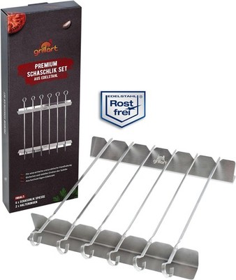 grillart  Premium Schaschlikspieße aus Edelstahl mit Gestell   Hochwertige Gri
