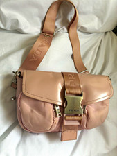 PRADA Pink Nylon & Leather Crossbody Bag Logo Jacquard, Buckle Zip, Pouch
