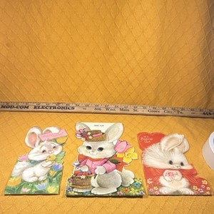 Vintage Stand-Up Bunny Greeting Cards Lot Easter and Valentine's Day