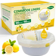Commode Liners with Absorbent Pads for Bedside Commode, 100 Lemon Scented Bed...