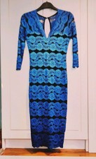 Women's lacey midi bodycon Dress, Eva, blue and black, pre-owned , UK S