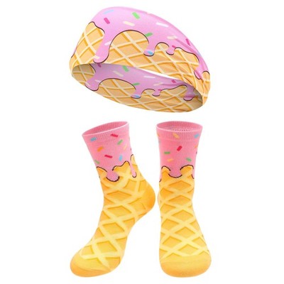 Ice Cream Baseball Headband and Sock Sports Elastic One Size, Pink