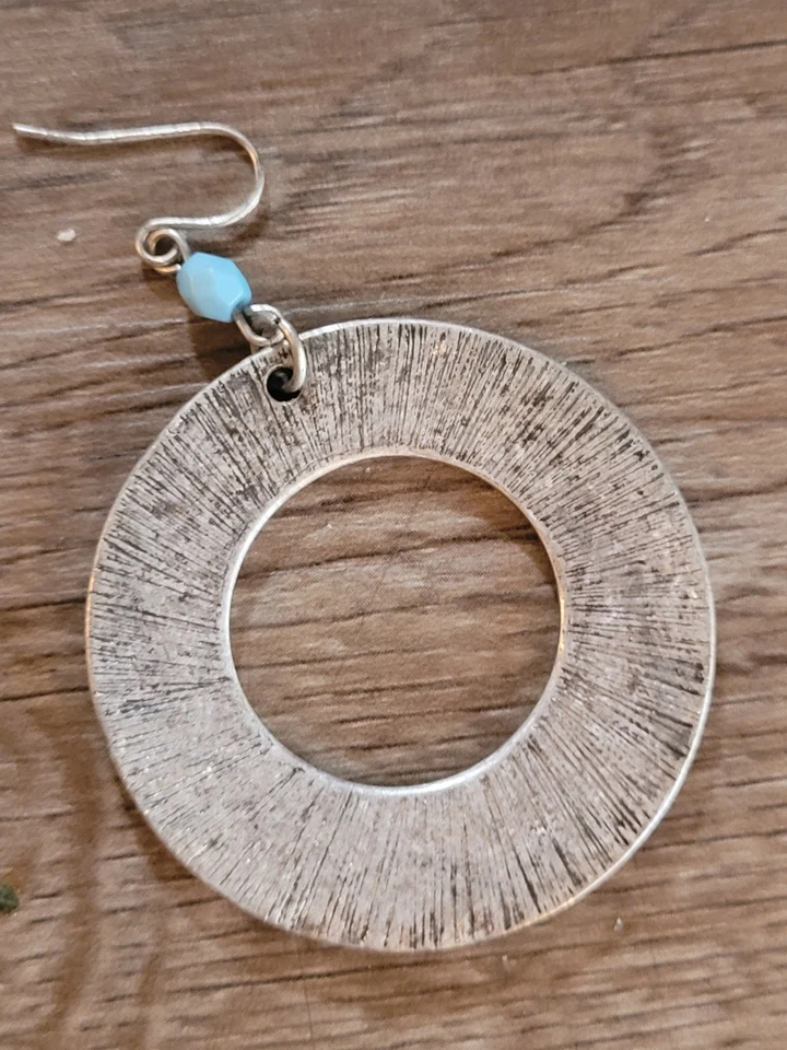 Western Style Earrings Blue Dangle Drop Circular Shape Pierced Hook Women's... - Image 4 of 4