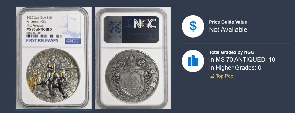 2025 Niue 2 Oncia Argento Anticato Amazon Eterno Sorelle NGC MS70 Primo Rilascio - Immagine 3 di 3