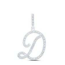 0.2 Ctw Natural Diamond Cursive Initial Letter D 925 Sterling Silver