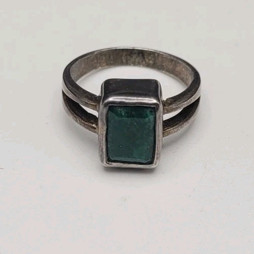 Sterling Silver 925 Rectangle Green Gemstone Size… - image 1