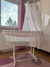 Baby Stubenwagen Babybett Weidekorb Natur mit Rollen Kinderwagen