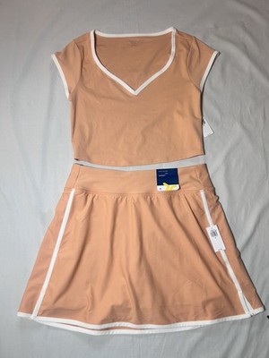 Old Navy Active PowerSoft 2pc Skirt Set Top & Skirt Peach/White M Tennis