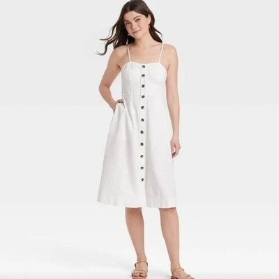 Women's Corset Linen Midi A-Line Dress - Universal Thread White XS: Backless