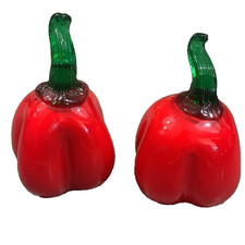 Vintage Handblown Glass Set of 2 Red Bell Peppers