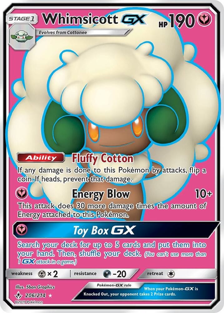 Whimsicott GX (Full Art) Ultra Rare SM - Unbroken Bonds 206/214 NM