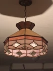 Vintage Tiffany style slag glass pendant hanging light fixture