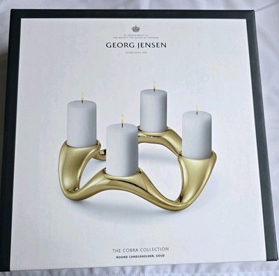 Georg Jensen Cobra 4 Stumpen runder Kerzenhalter in Gold UVP 210£