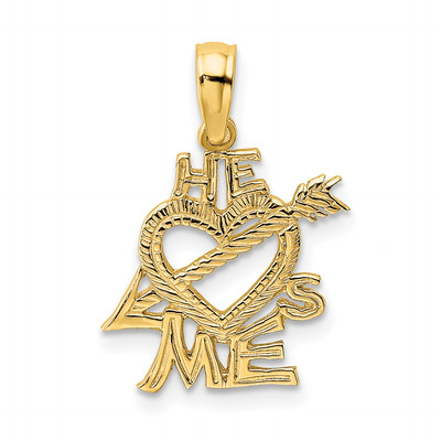 14k Gelbgold klein ER LIEBT MICH Herz Valentinstag Charm Anhänger