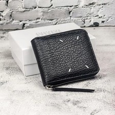 Portafoglio unisex Maison Margiela MM6 in pelle pieghevole con cerniera custodia a mano nero