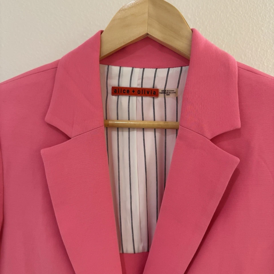 Alice + Olivia Neon Hot Pink Blazer Notch Collar Lined Button Closure Size M - Image 4 of 4