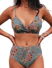 Large Floral High-Waisted Bikini Set with Wrap Top