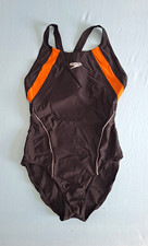 Speedo Damen Badeanzug Einteiler Schwarz/Orange Logo Träger Gr. 42