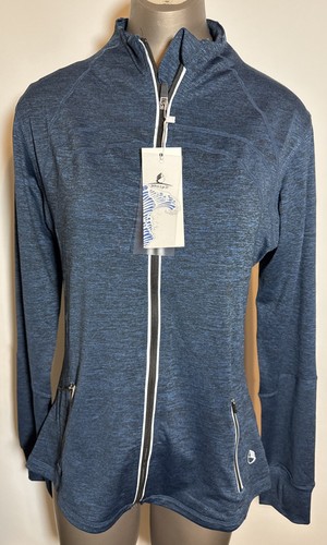 New icyzone Women's Jacket M Medium Zip Up Yoga Thumb Holes Vented Blue Black