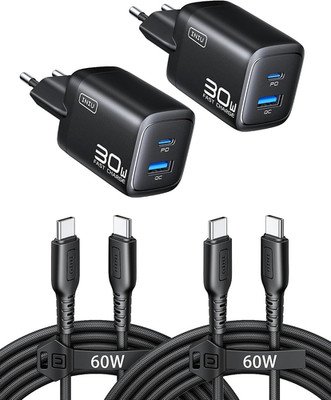 INIU 30W USB C Ladegerät 2-Pack, [USB-C + USB-A] Netzteil Mehrfach mit USB-Kabel