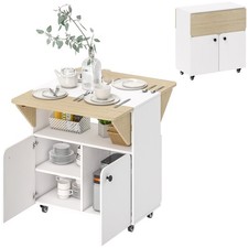 HOMCOM Folding Dining Table, Rolling Drop Leaf Table with Hidden Shelf
