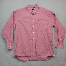 Tommy Hilfiger Shirt Mens Large Red Striped Pocket Button Down