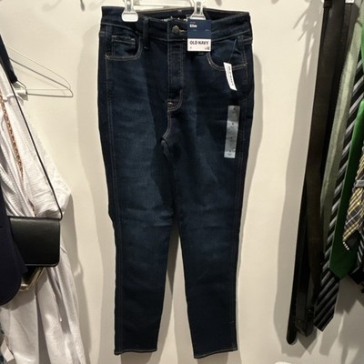 Old Navy Slim Fit Dark Blue Stretch Denim Jeans, Button Accent, Pockets