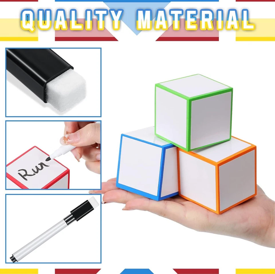 72 Dry-Erase Foam Blocks 6 Color Dice with Markers For Education/Games/All Ages - Image 3 of 4