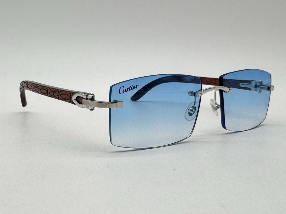 Cartier Blue Wood Glasses CARTIER C DECOR DBL C ENGRAVED BUBINGA