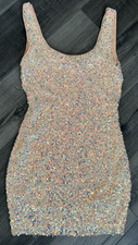 Hot & delcious Peach/ Gold Sequin Dress sz L For Party / Cocktail