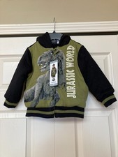 NWT Jurassic World Kid's Green Toddler Plush Hoodie Full Zip Jacket, size: 3T