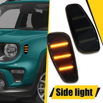 L + R Smoked Amber LED Side Marker Fender Lights Lamps For 2015-up Jeep Renegade