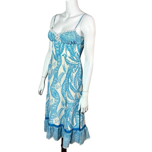 Tracy Reese dress size 2 Y2K maxi slip beaded corset cream blue silk vtg Mermaid - Picture 1 of 14