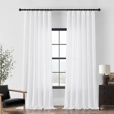 White Linen Curtains 108 Inches Long for Living Room 2 Panels Farmhouse Boho ...