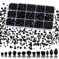 Song Xi 1500PCS Glass Beads for Jewelry Making, Assorted Faceted Black