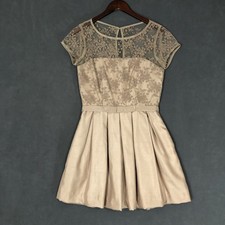 Taylor Dress Womens 2 Beige Lace Fit & Flare Belted Pleated Party Bridal Wedding