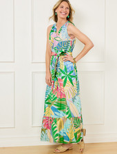 Talbot's Colorful NWT Fit Flare Belted sleeveless Paradies Foliage Maxi Dress 16