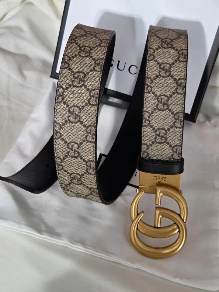 Cinturón reversible de cuero negro/marrón Marmont Gucci dorado GG 110 cm 38/40 - Libre de servicio - Imagen 2 de 4