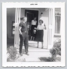 Vintage Photo People Leaving Their House on Sunny Day Holding Purse
