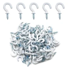 100Pcs Vinyl Coated Metal Cup Hook 1/2", Screw-in Ceiling Hooks for Hanging (Whi