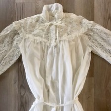Vintage Long Nightgown and Robe Set White Ivory Lace Ruffle Victorian Style