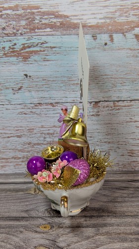 Wedding Reception Table Number 3 THREE Tea Cup Diorama Handmade with Vintage - Picture 4 of 11