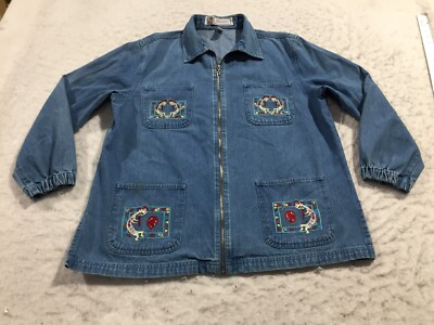 Passion-I Jean Jacket Womens S Small Blue Full Zip Pockets Collared Kokopelli