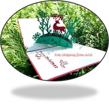 3D Pop Up Greeting Card Merry Christmas Reindeer Handmade Gift Family Friends