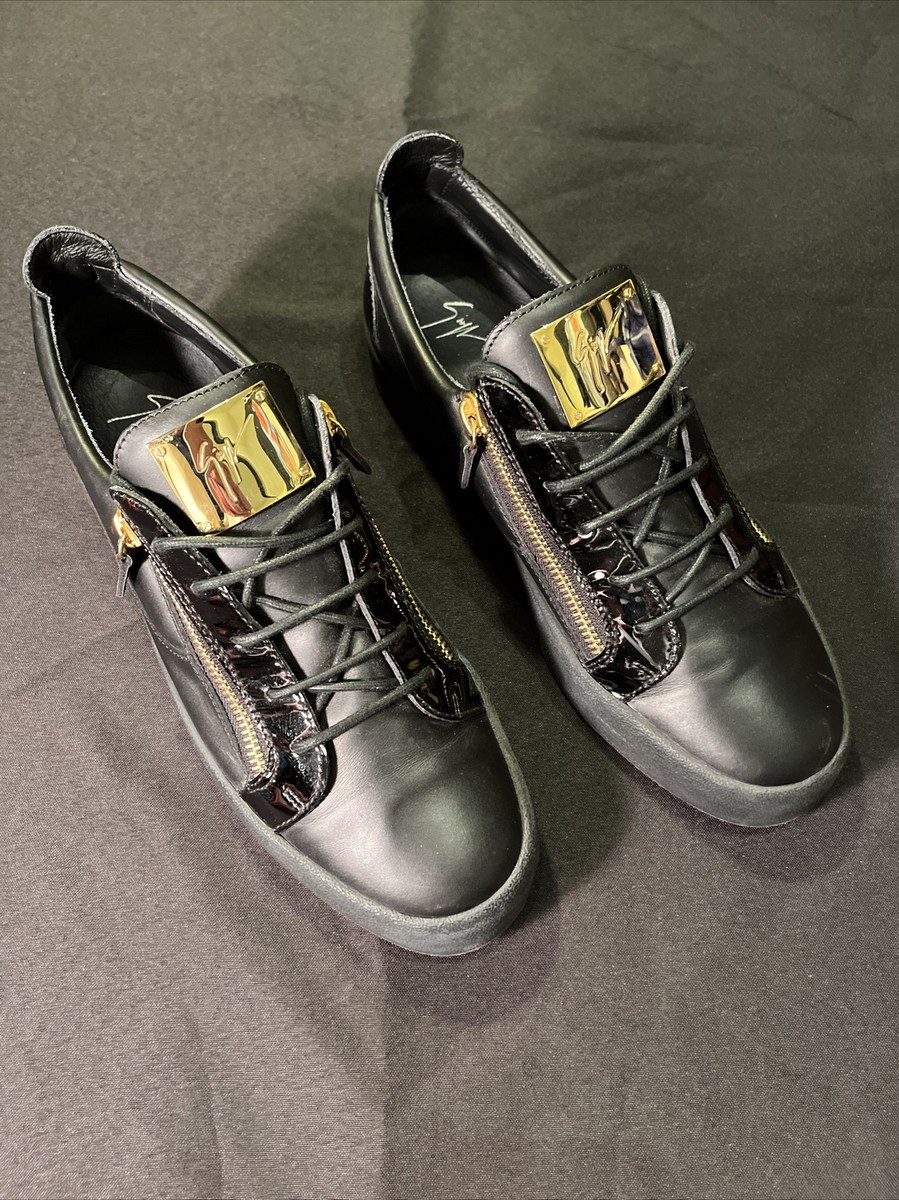 GIUSEPPE ZANOTTI LEATHER GOLD ZIPPERS LOW TOPS SNEAKERS 46 US 13