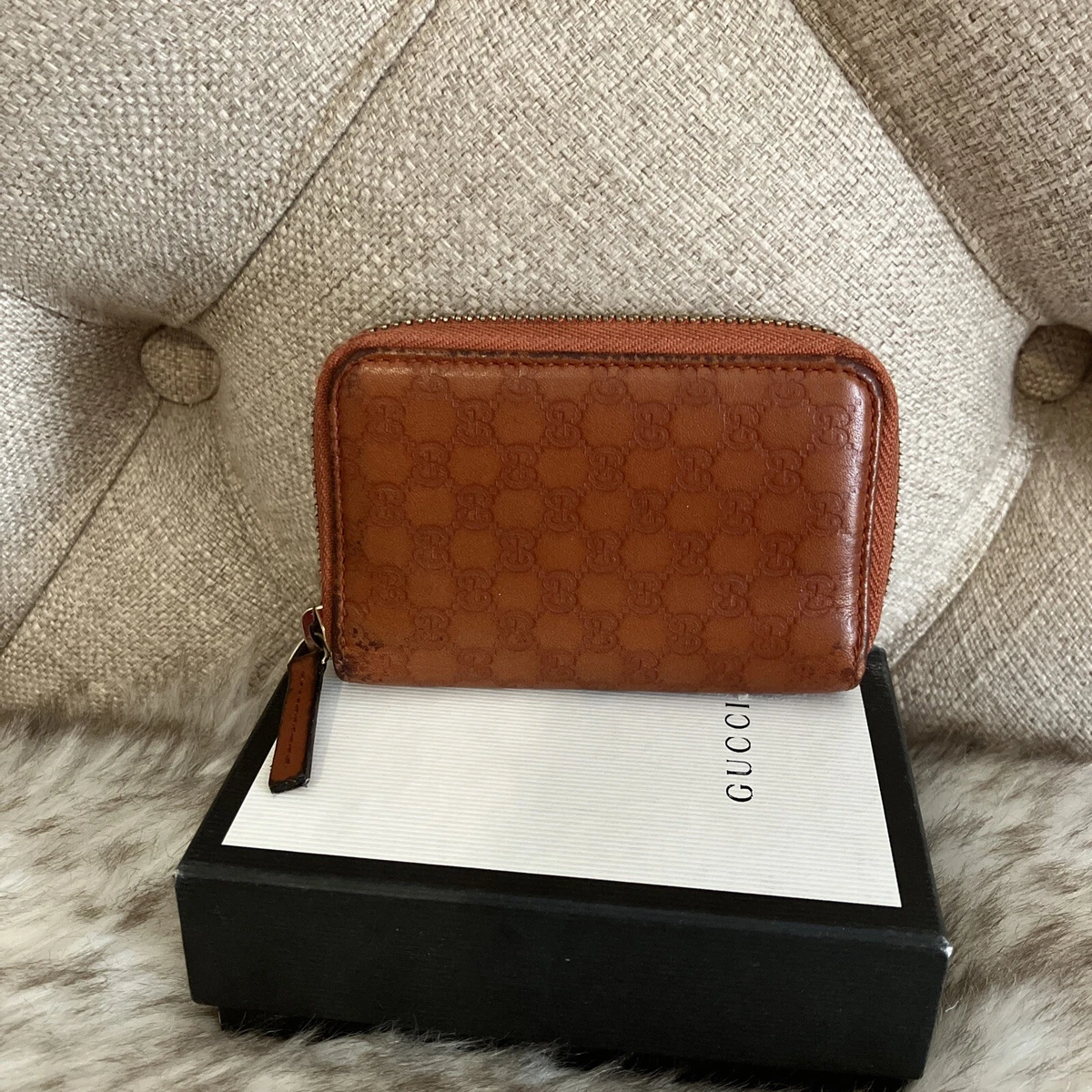 NEW GUCCI Micro Guccissima GG Black Leather Card Case $350 Authentic