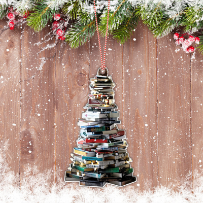 Book Lover Christmas Ornament - Ceramic Book Shaped Tree Decoration With Flannel Gift Bag