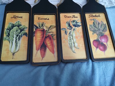4 Piece Set 17×4.5×.75 Decorative  Distressed Wood Cutting Boards With Veg Print