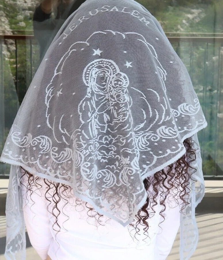 3 piezas Cubierta de cabeza Mantilla con Rosario Jerusalén Iglesia Pagadores Mujeres Bufanda de encaje Foto 3 de 4