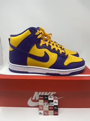 Nike Dunk Hi Retro Shoes ''Lakers'' Purple Yellow White DD1399-500 Men's Size 9.5